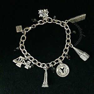 VTG Charm Bracelet KJK NYC New York Silver Icons CHRYSLER Empire State MTA Token